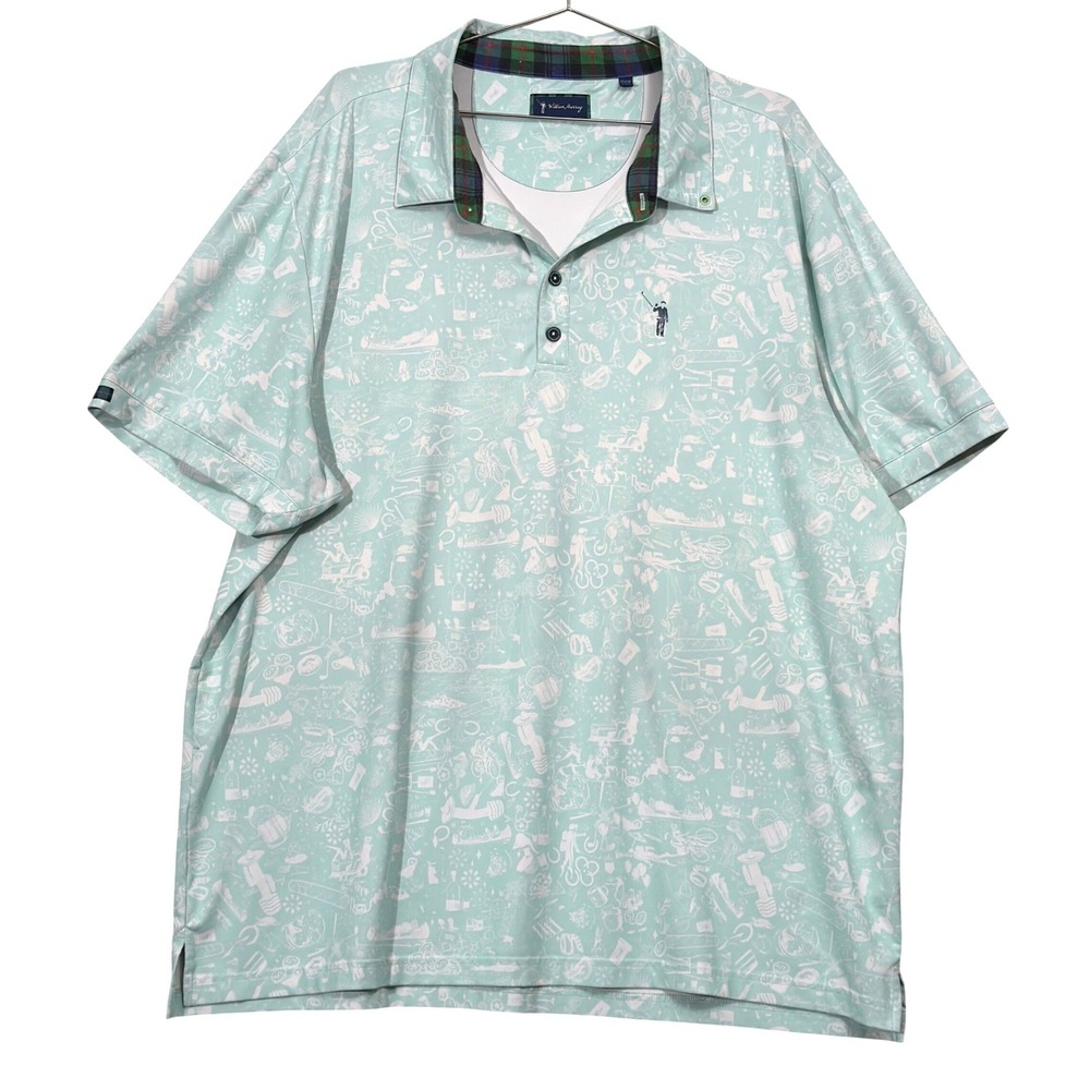 William Murray Golf Polo Shirt Mens 2XL Mint Green Novelty Print Short Sleeve
